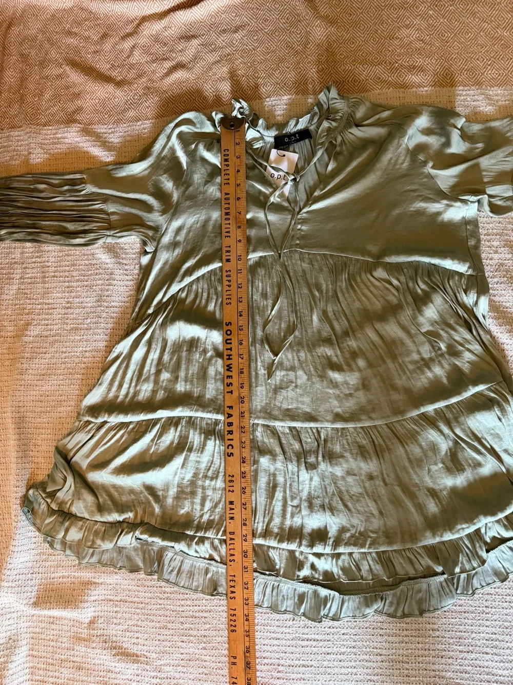 o.p.t by Anthropologie Sage Green Tiered V-Neck Tunic Top Liquid Shine NWT - Picture 13 of 13